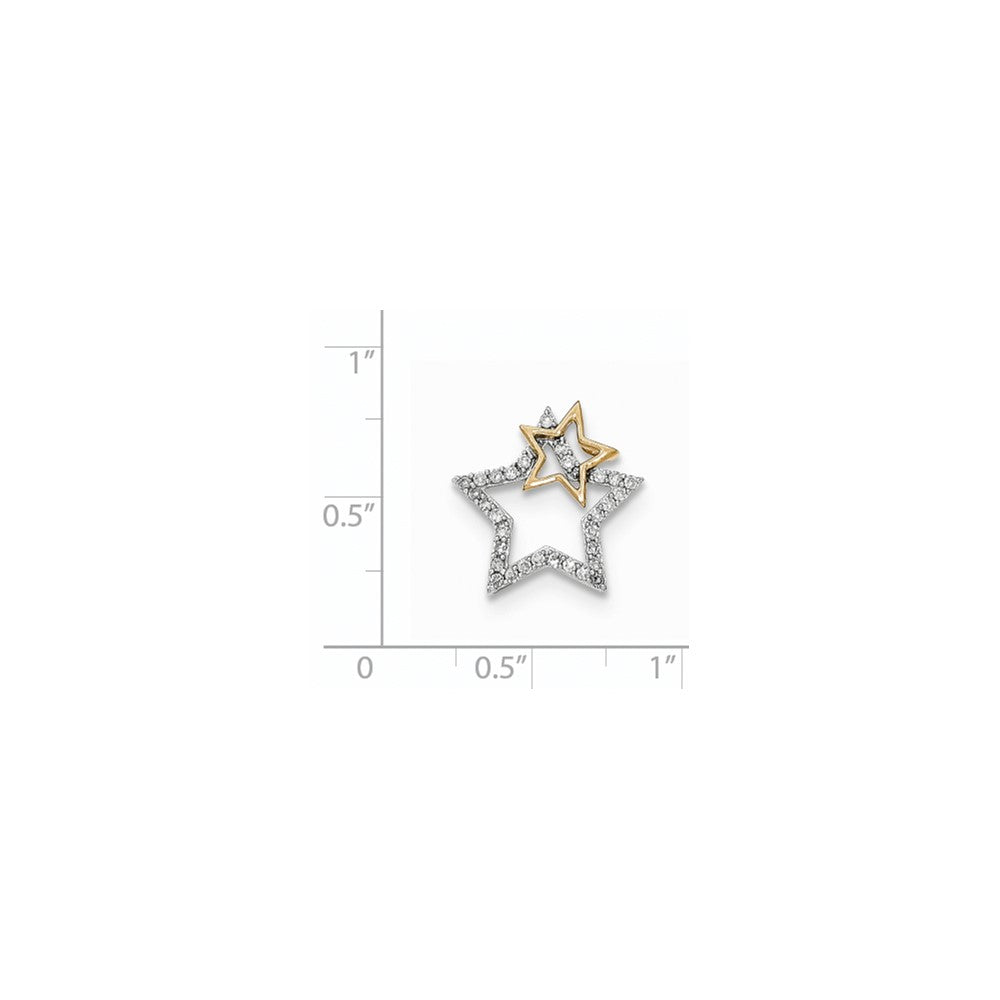 14K Bicolor Gold Echt Diamant Zwei Sterne Kette Anhänger