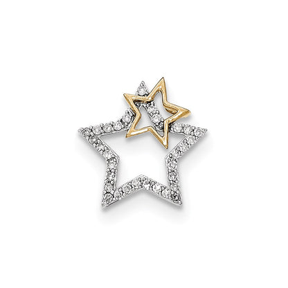 14K Bicolor Gold Echt Diamant Zwei Sterne Kette Anhänger