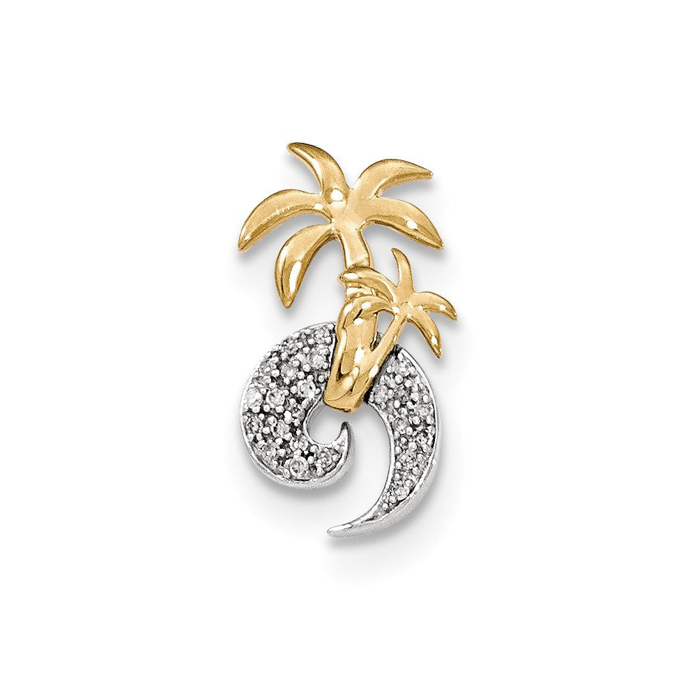 14K Bicolor Gold Echt Diamant Doppelt Palme Baum und Welle Kette Anhänger