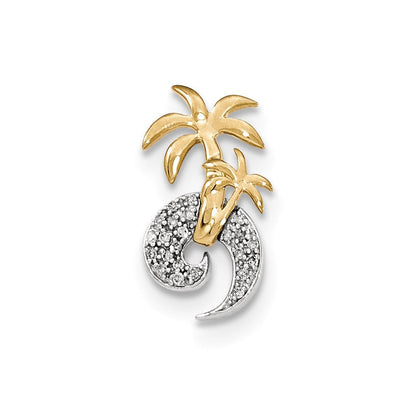 14K Bicolor Gold Echt Diamant Doppelt Palme Baum und Welle Kette Anhänger