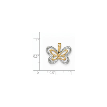 14K Gelbgold Schmetterling-Anhänger mit echten Diamanten und Rhodium-Akzent