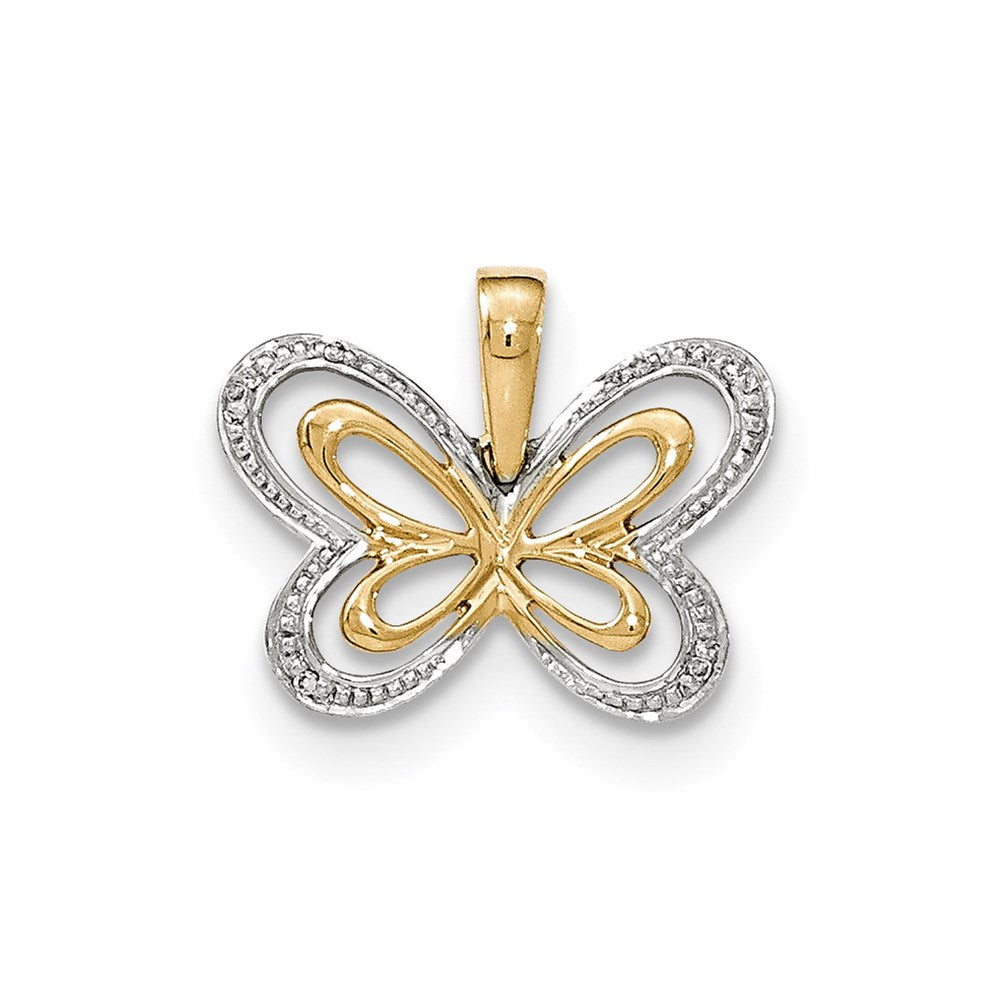 14K Gelbgold Schmetterling-Anhänger mit echten Diamanten und Rhodium-Akzent