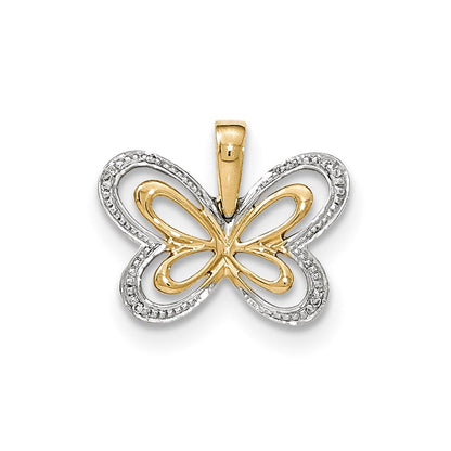 14K Gelbgold Schmetterling-Anhänger mit echten Diamanten und Rhodium-Akzent