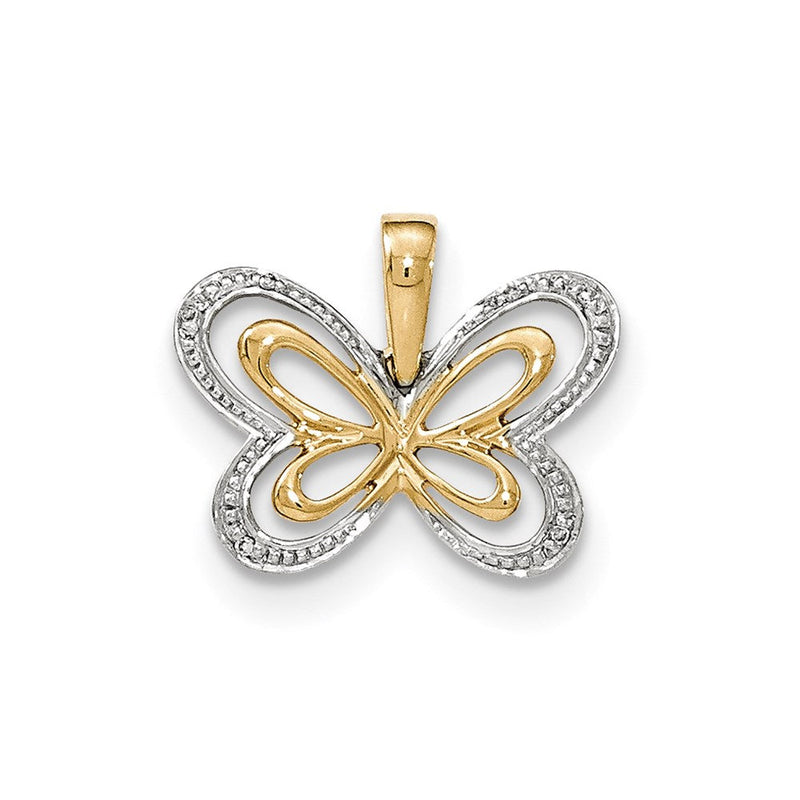 14K Gelbgold Schmetterling-Anhänger mit echten Diamanten und Rhodium-Akzent