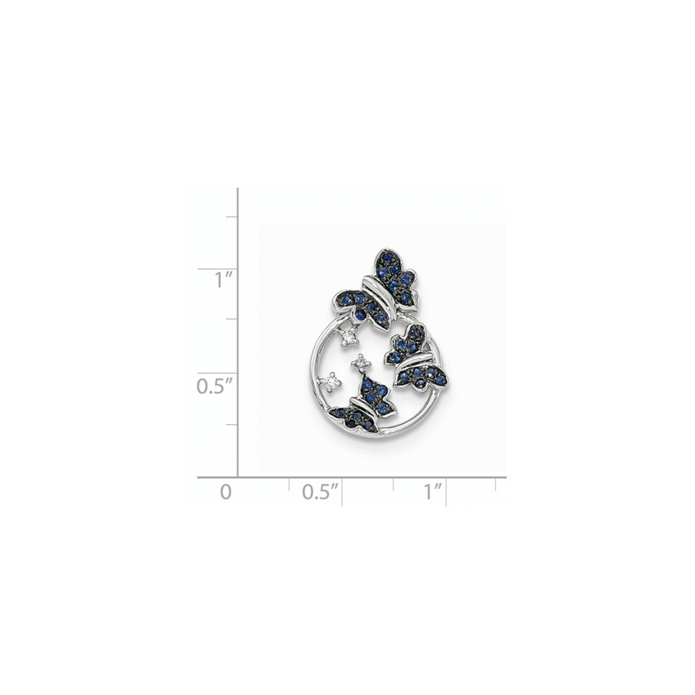 14K Weißgold Schmetterling-Gleitanhänger mit echtem Diamant und blauem Saphir