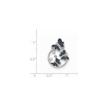 14K Weißgold Schmetterling-Gleitanhänger mit echtem Diamant und blauem Saphir