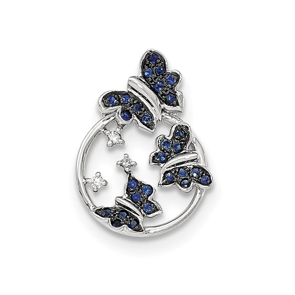 14K Weißgold Schmetterling-Gleitanhänger mit echtem Diamant und blauem Saphir