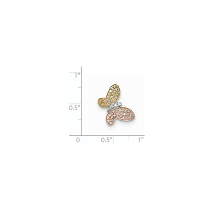 14K Tricolor polierter Diamant-Schmetterling-Kettenanhänger zum Aufschieben