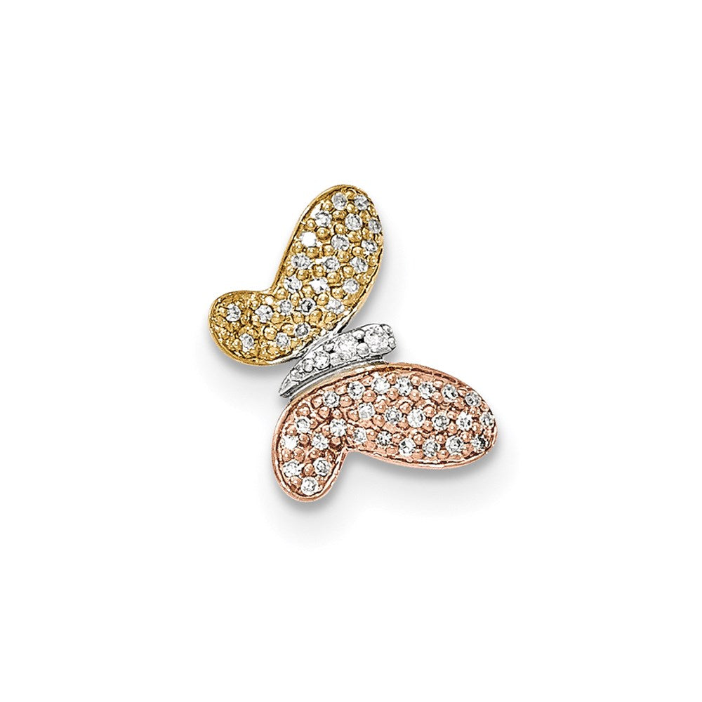 14K Tricolor polierter Diamant-Schmetterling-Kettenanhänger zum Aufschieben