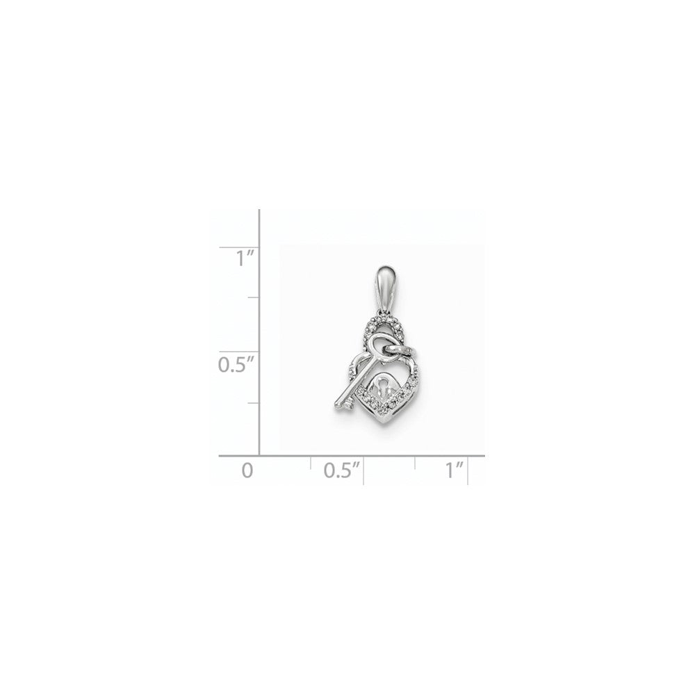14K Weißgold Herz-Schloss-und-Schlüssel-Anhänger mit echtem Diamant