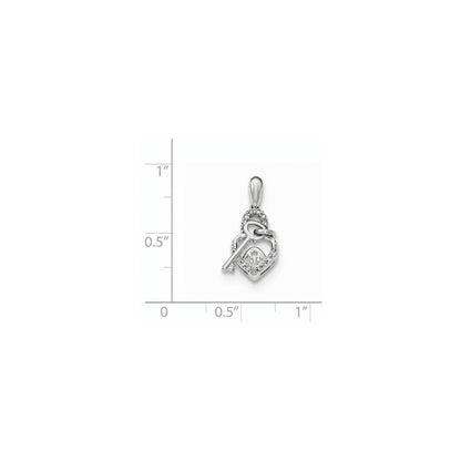 14K Weißgold Herz-Schloss-und-Schlüssel-Anhänger mit echtem Diamant