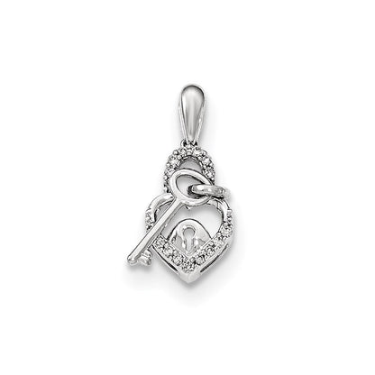 14K Weißgold Herz-Schloss-und-Schlüssel-Anhänger mit echtem Diamant