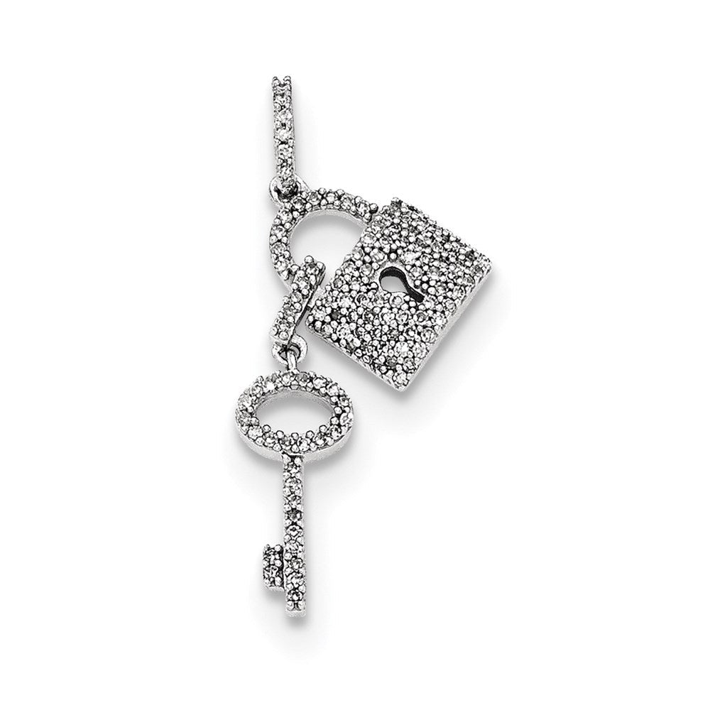 14K Weißgold Anhänger mit echten Diamanten, Schloss und Schlüssel