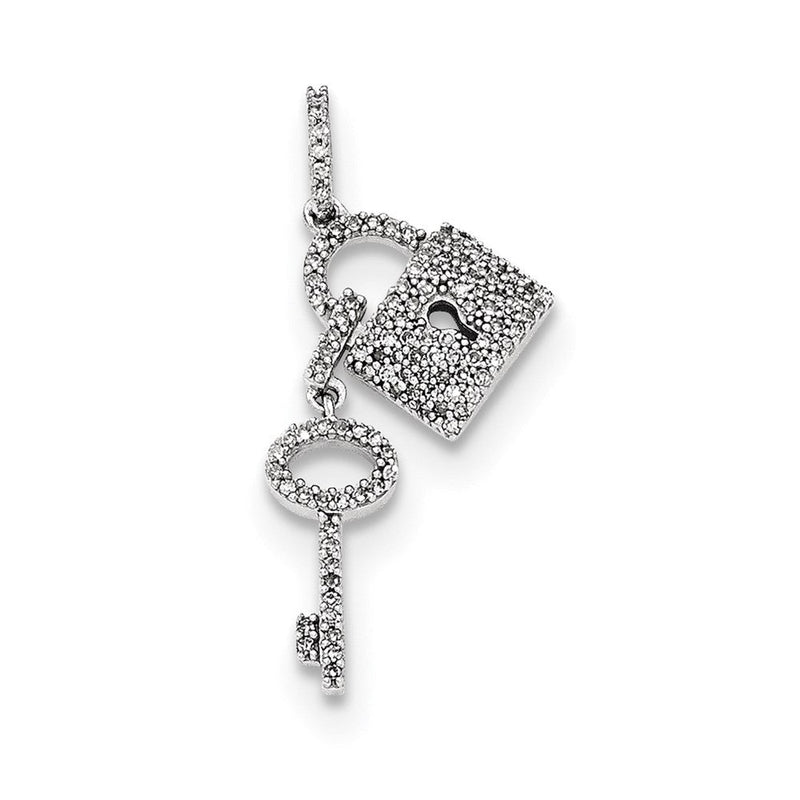 14K Weißgold Anhänger mit echten Diamanten, Schloss und Schlüssel