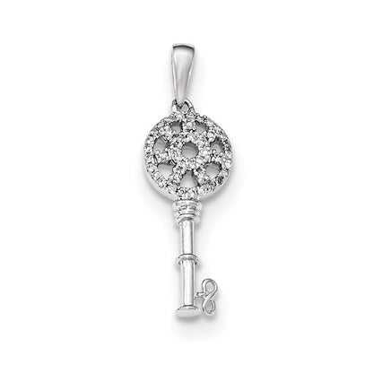 14K Weißgold Polierter Echter Diamant Schlüssel-Anhänger