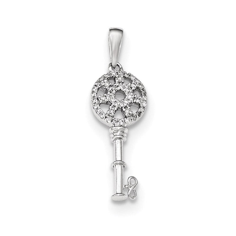 14K Weißgold Polierter Echter Diamant Schlüssel-Anhänger