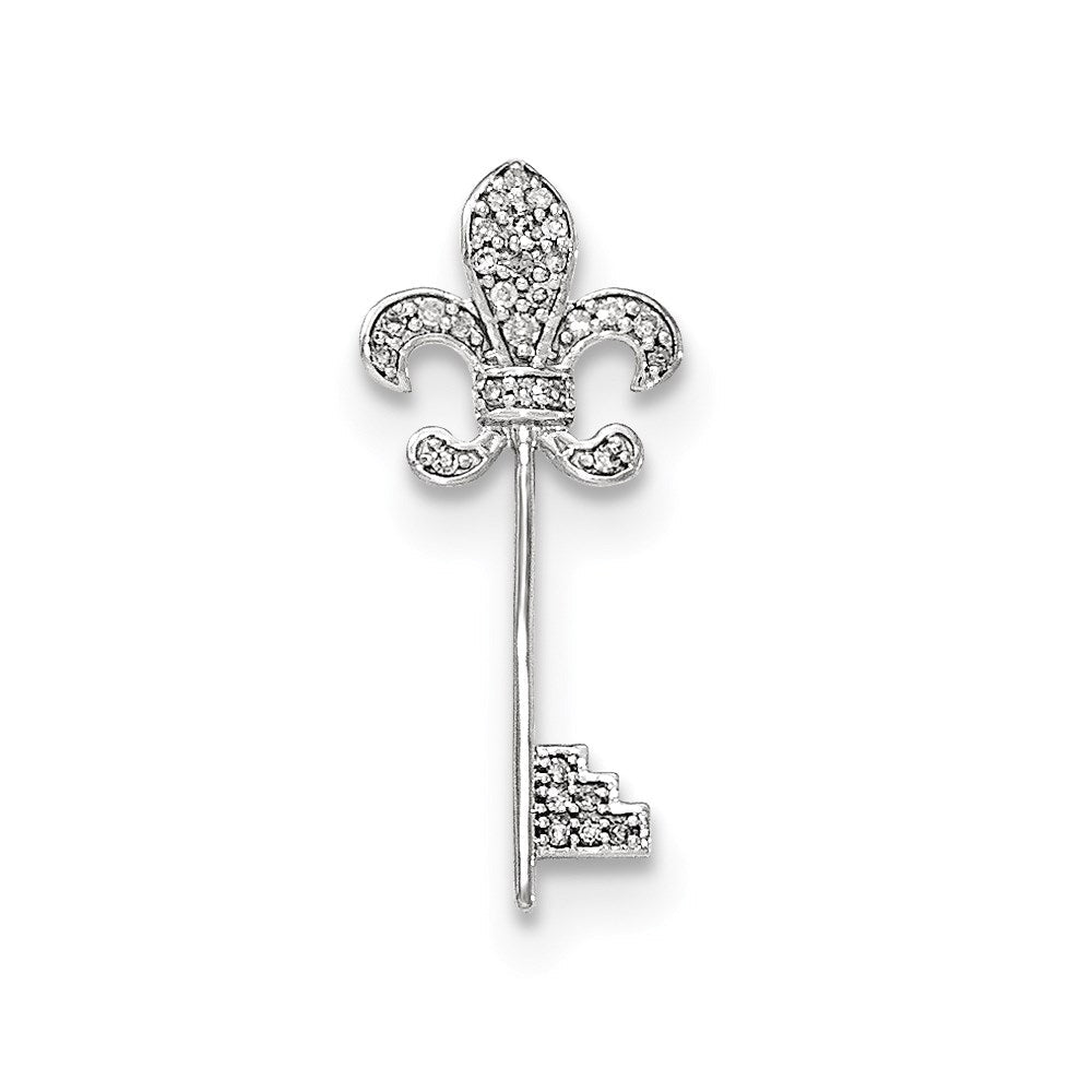 14K Weißgold Echt Diamant French Lilie Key Kette Anhänger