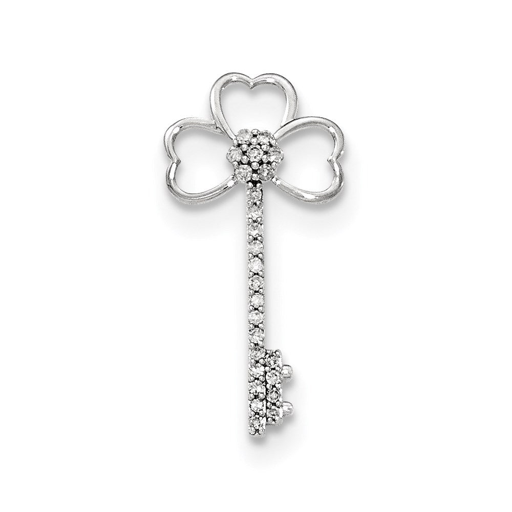 14K Weißgold Echt Diamant Klee Key Kette Anhänger