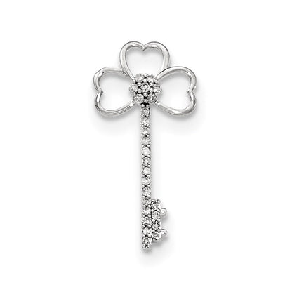 14K Weißgold Echt Diamant Klee Key Kette Anhänger
