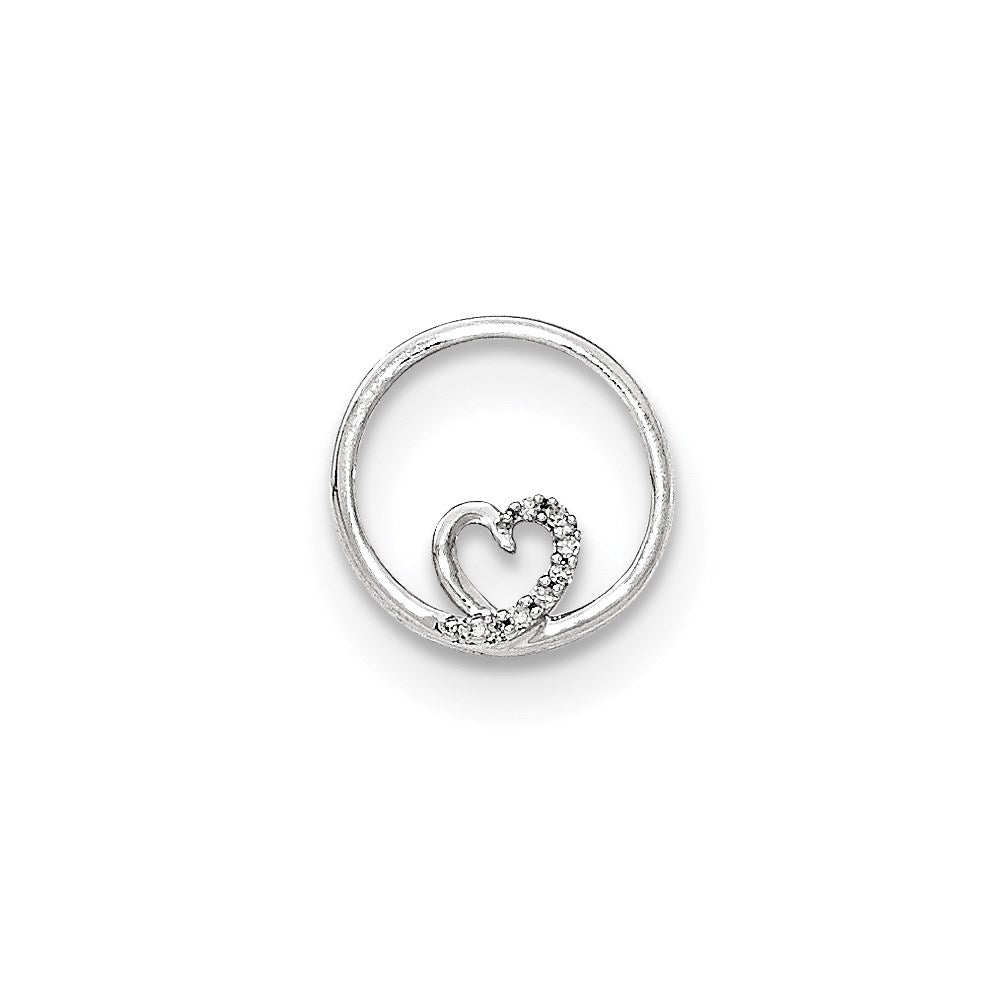 14K Weißgold Echt Diamant Herz Inside Rund Kette Anhänger