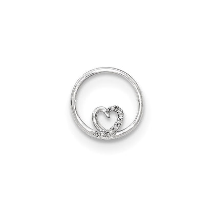 14K Weißgold Echt Diamant Herz Inside Rund Kette Anhänger