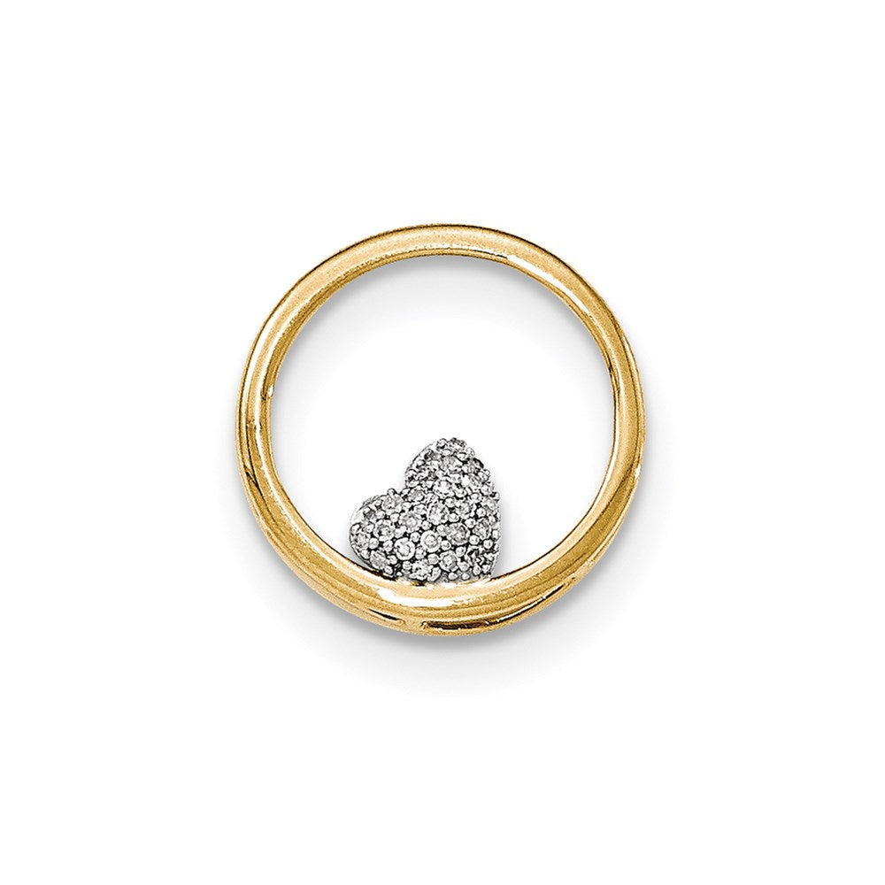 14K Bicolor Gold Echt Diamant Herz Inside Rund Kette Anhänger