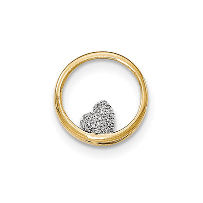 14K Bicolor Gold Echt Diamant Herz Inside Rund Kette Anhänger