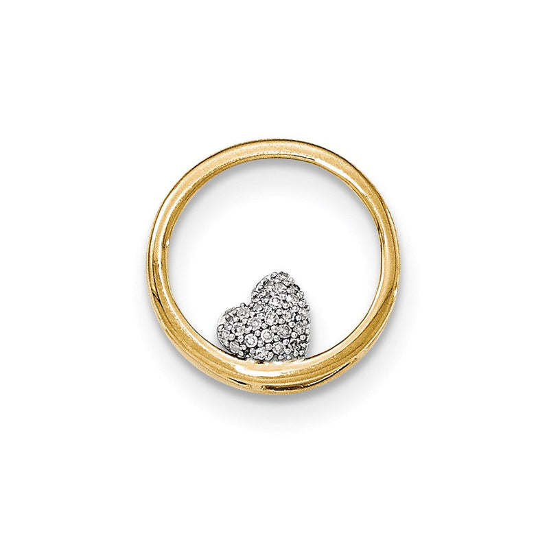 14K Bicolor Gold Echt Diamant Herz Inside Rund Kette Anhänger