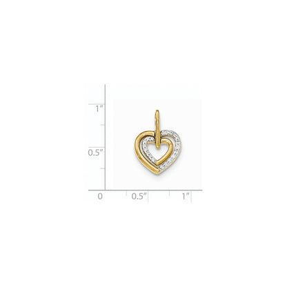 14K Gelbgold Anhänger mit poliertem Herz und echtem Diamant-Herz-Dangle