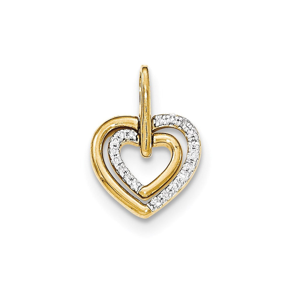 14K Gelbgold Anhänger mit poliertem Herz und echtem Diamant-Herz-Dangle
