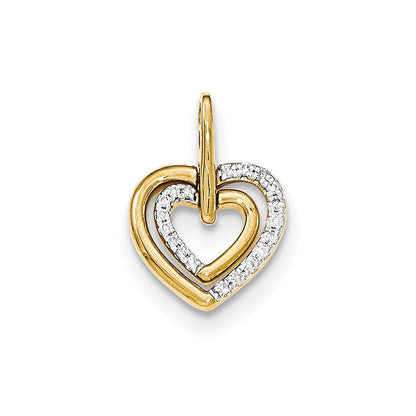14K Gelbgold Anhänger mit poliertem Herz und echtem Diamant-Herz-Dangle