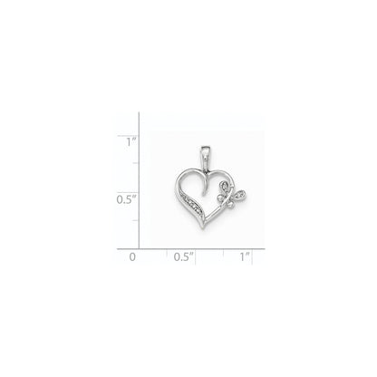 14kt Weißgold Polierter Herz-Anhänger mit Schmetterling und echten Diamanten