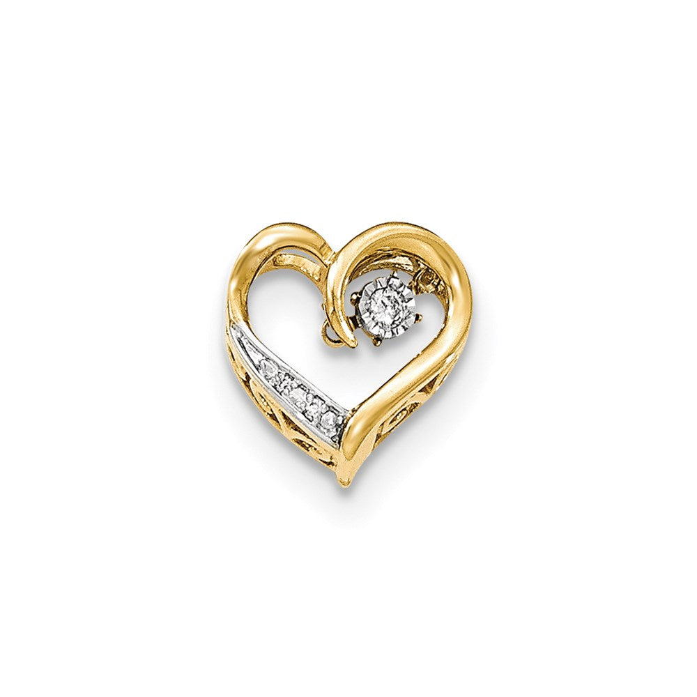 14K Gelbgold Gleitanhänger „Offenes Herz" mit beweglichem echten Diamant, poliert