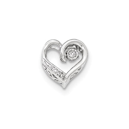 14K Weißgold Offenherz-Gleitanhänger mit beweglichem echten Diamant