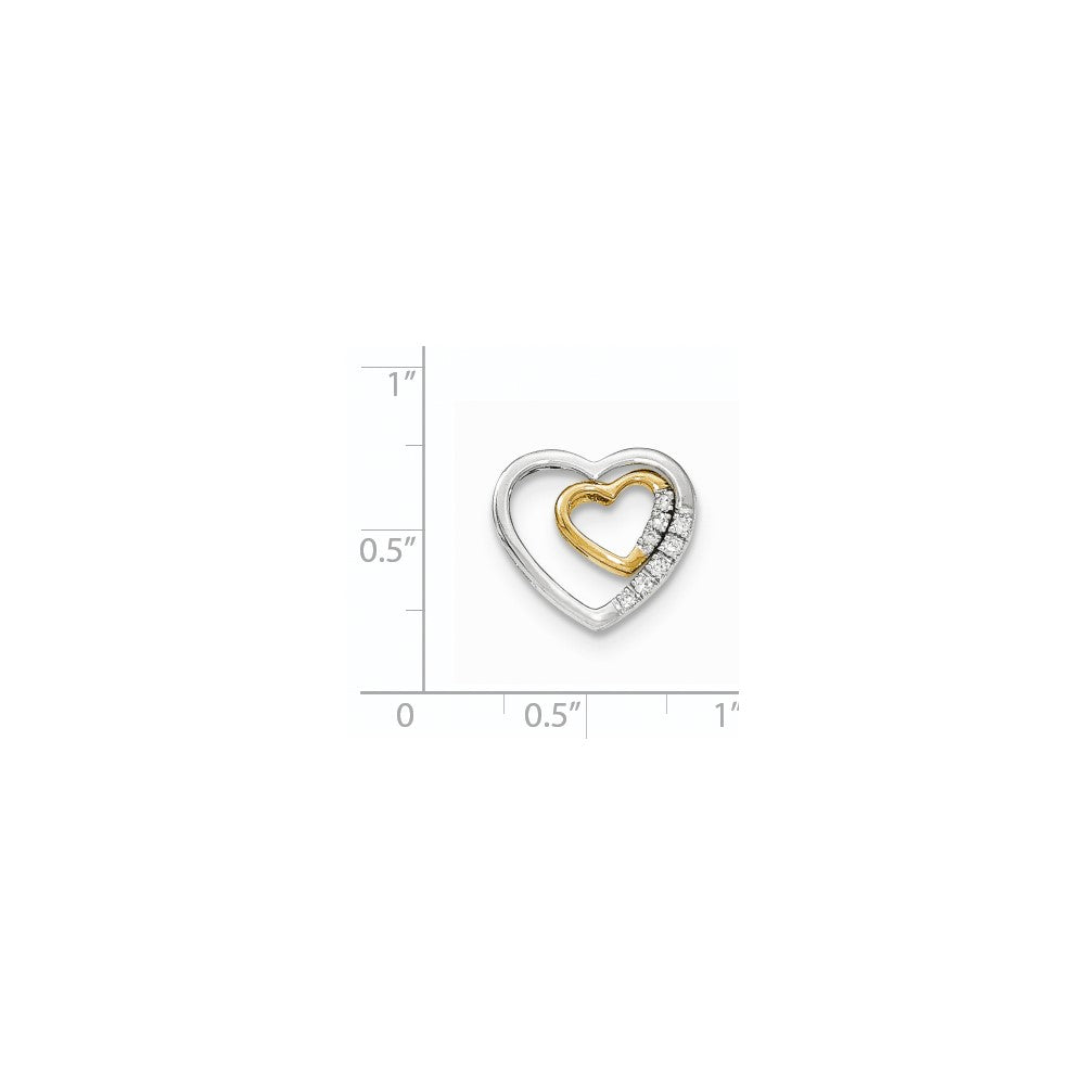 14K Bicolor-Gold Echter Diamant 2-teiliger Herz-Gleitanhänger