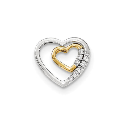 14K Bicolor-Gold Echter Diamant 2-teiliger Herz-Gleitanhänger