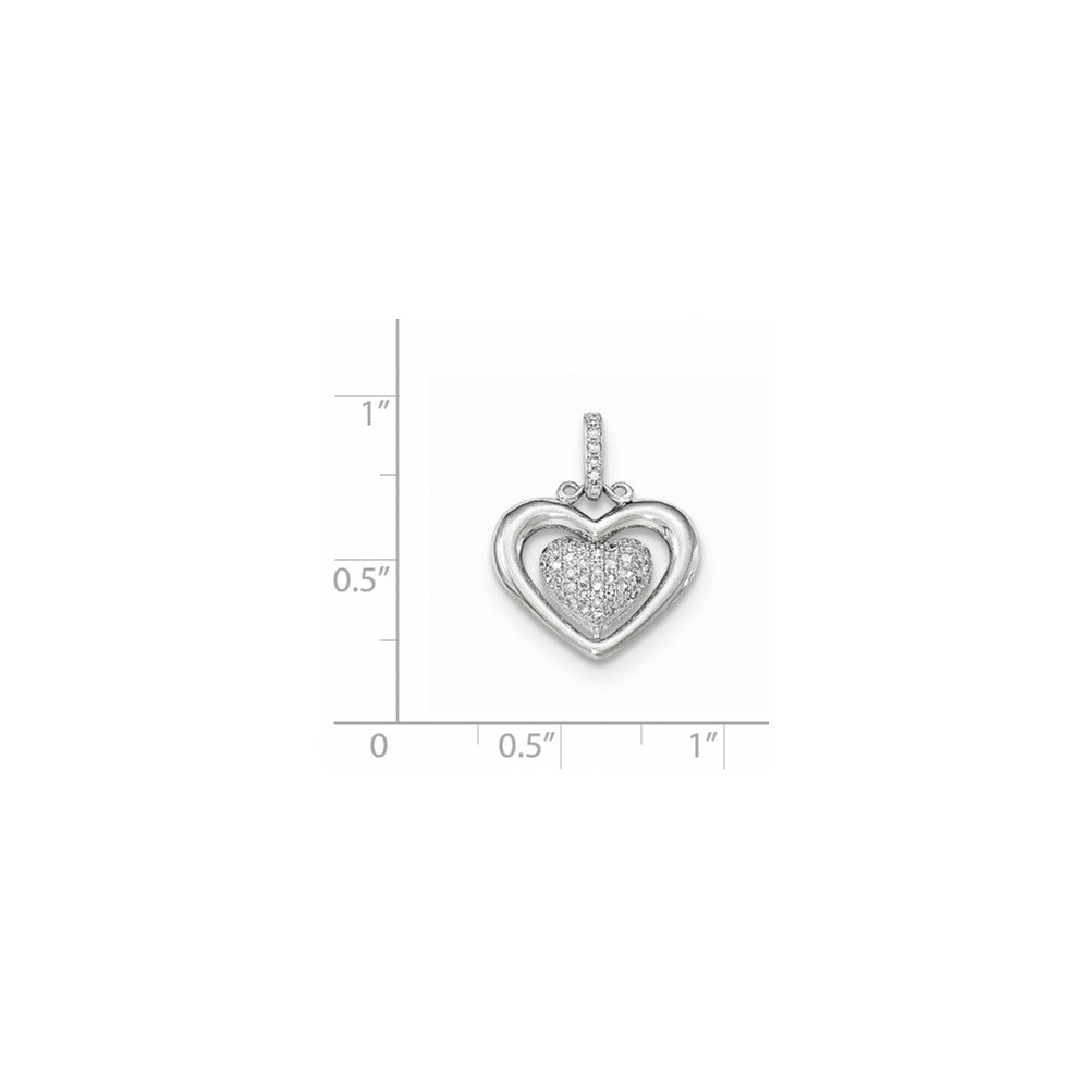 14K Weißgold Polierter Herzanhänger mit echten Pavé-Diamanten