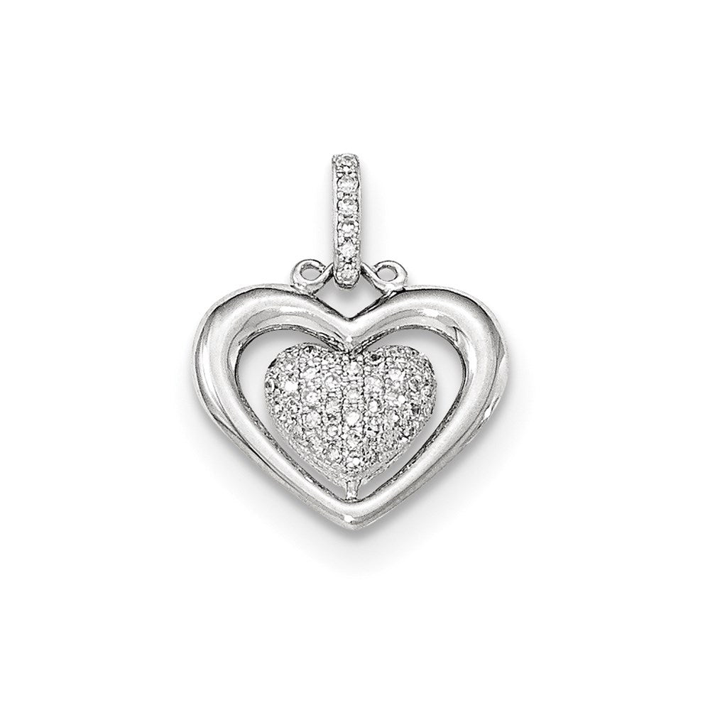 14K Weißgold Polierter Herzanhänger mit echten Pavé-Diamanten