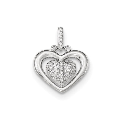 14K Weißgold Polierter Herzanhänger mit echten Pavé-Diamanten