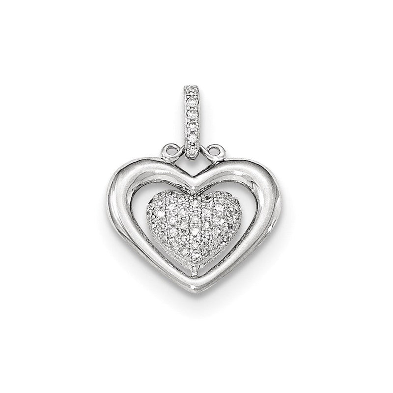 14K Weißgold Polierter Herzanhänger mit echten Pavé-Diamanten