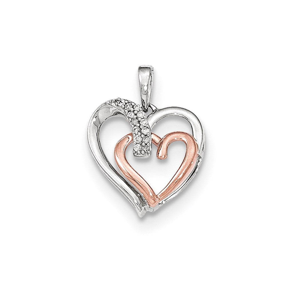 14K Weiß- und Roségold Anhänger mit echten Diamanten in Doppelherz-Design