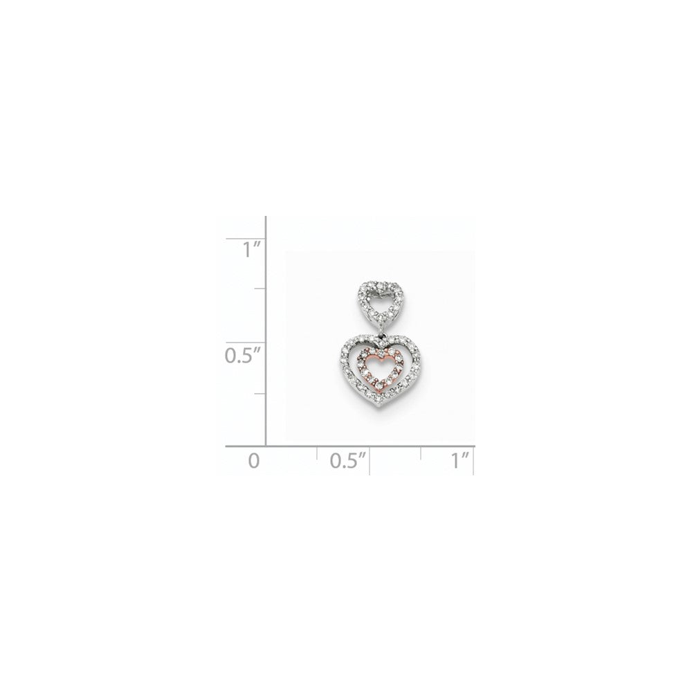 14K Bicolor Gold Polierter Herz-Kettenanhänger mit echtem Diamant zum Aufschieben
