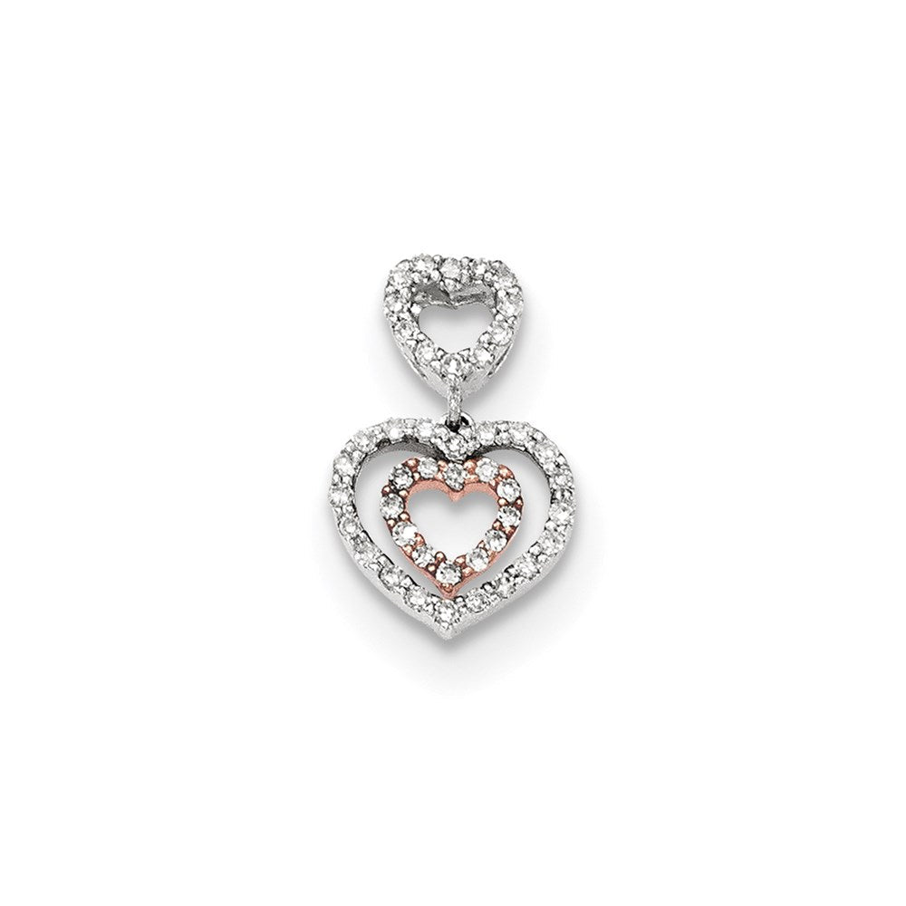 14K Bicolor Gold Polierter Herz-Kettenanhänger mit echtem Diamant zum Aufschieben