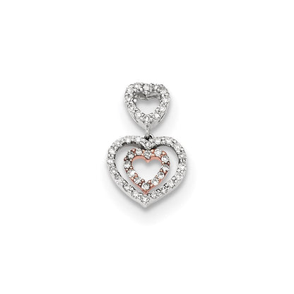 14K Bicolor Gold Polierter Herz-Kettenanhänger mit echtem Diamant zum Aufschieben