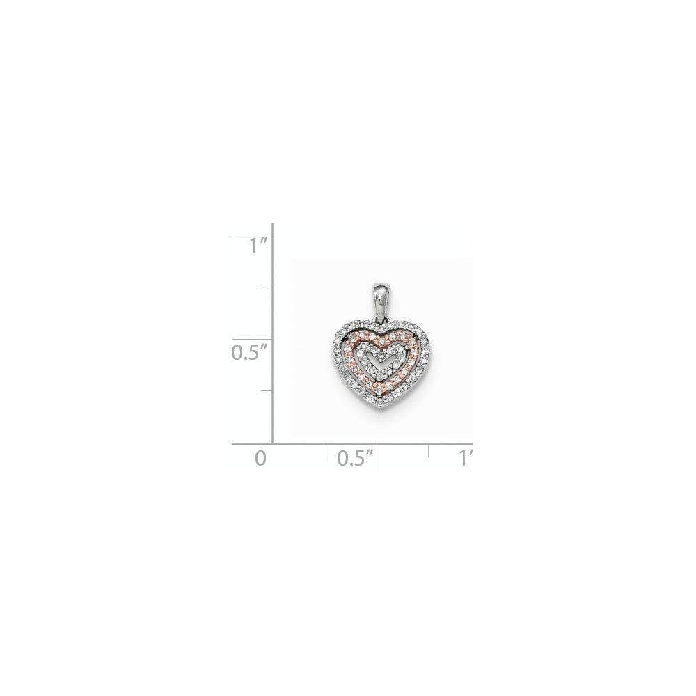 14K Bicolor-Gold polierter Herz-Anhänger mit echtem Diamant
