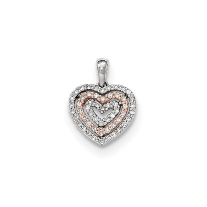 14K Bicolor-Gold polierter Herz-Anhänger mit echtem Diamant