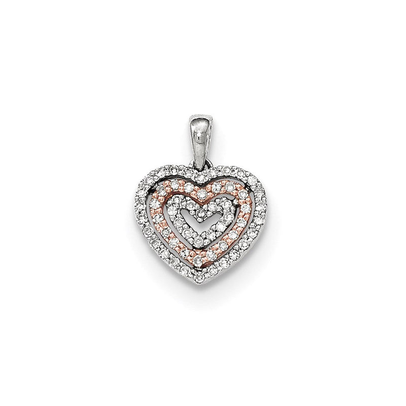 14K Bicolor-Gold polierter Herz-Anhänger mit echtem Diamant