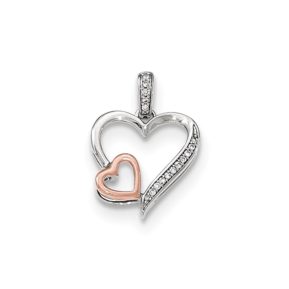 14 Karat Weiß- und Roségold Anhänger mit echten Diamanten in Doppelherz-Design
