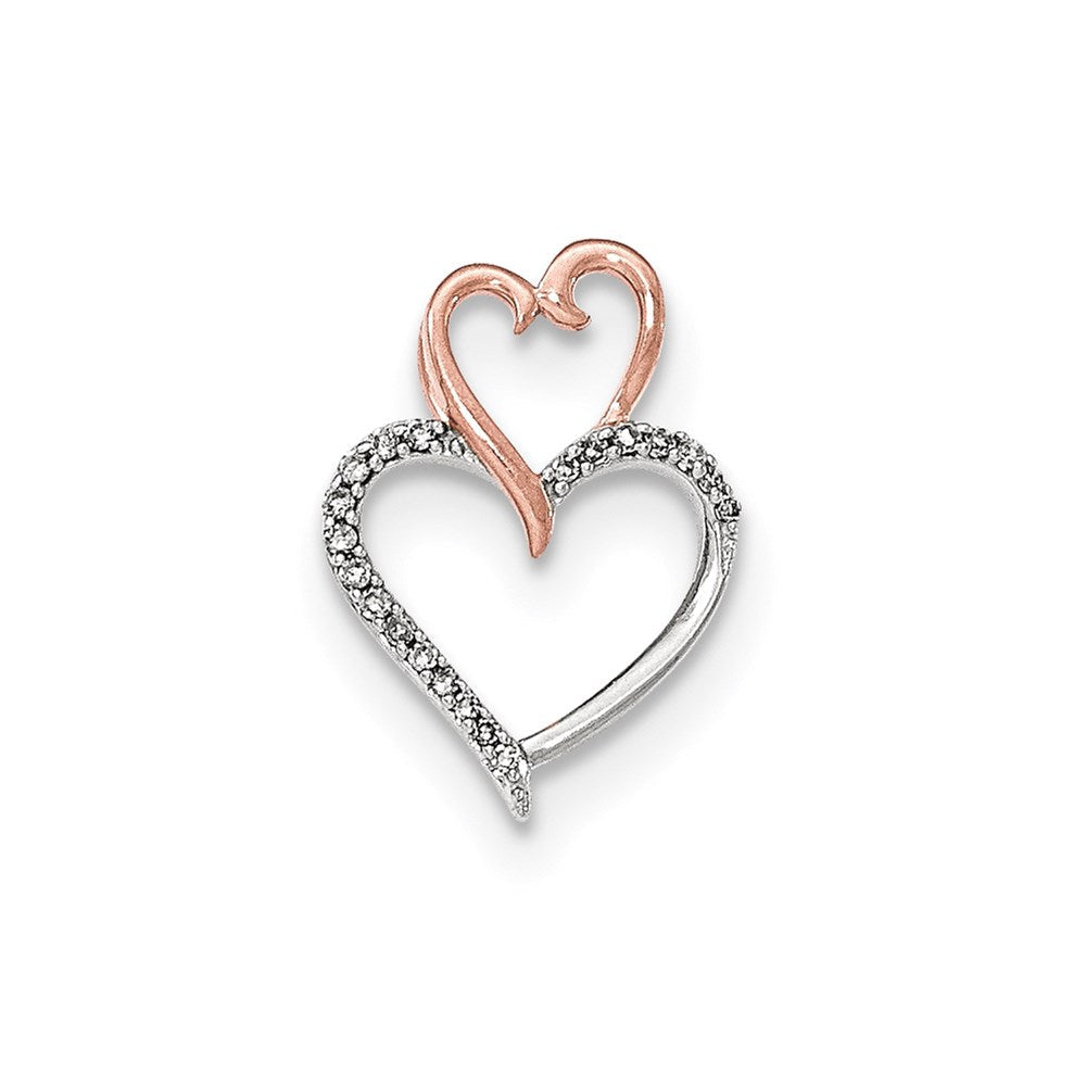 14K Bicolor Gold Polierter Herz-Gleitanhänger mit echtem Diamant an Kette
