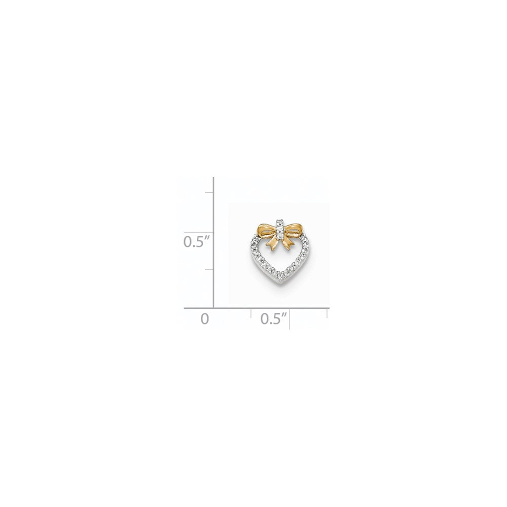 14K Gelbgold Polierter Herz-Anhänger mit Echtem Diamant und Schleife, Kettengleitanhänger